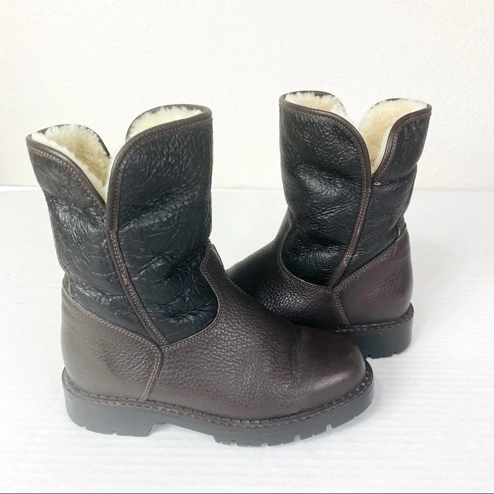 Pajar Brown Leather Winter Boots with Cream Shearling Cuff